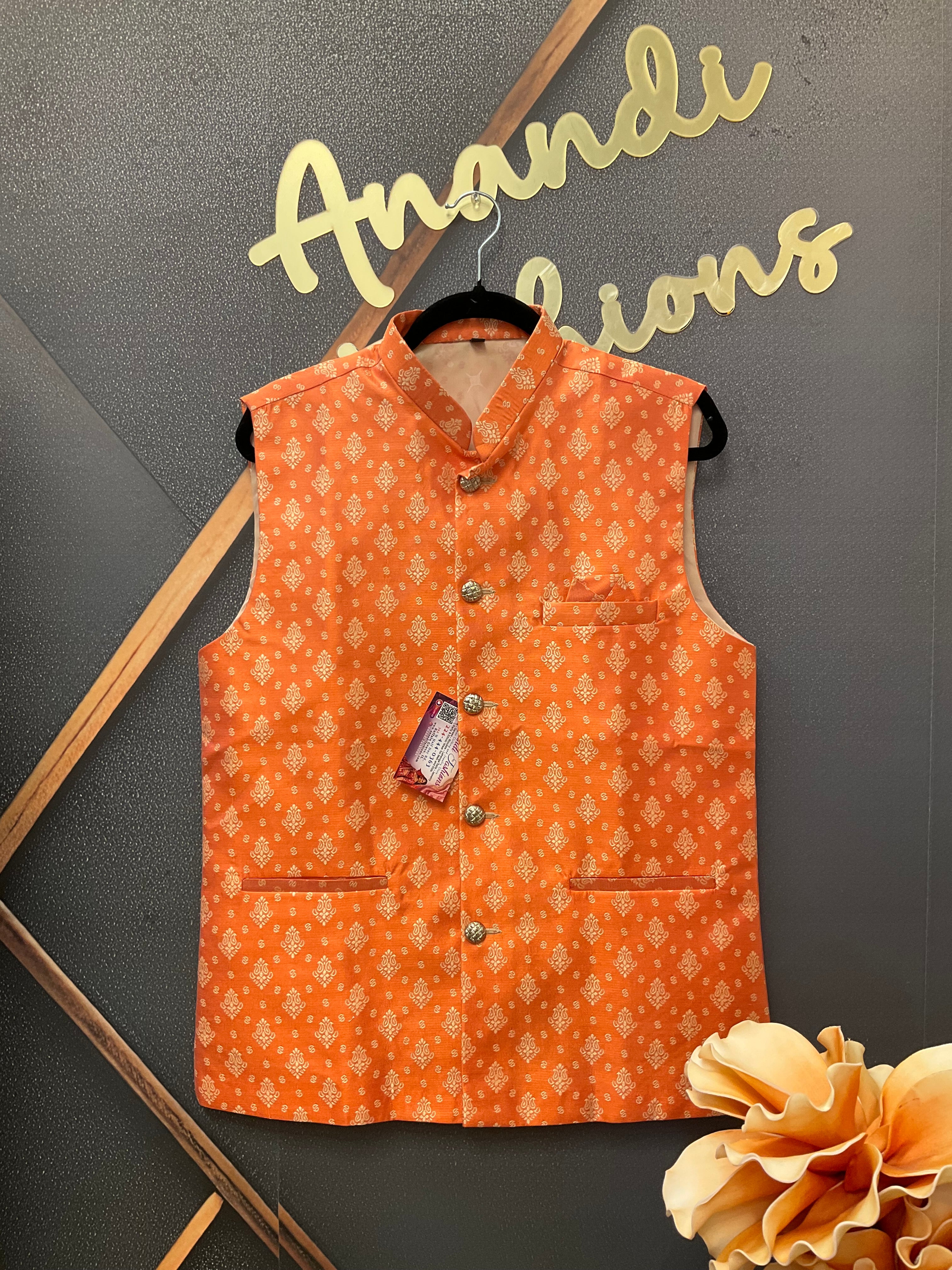 Orange Benarasi Silk Men’s wear vest