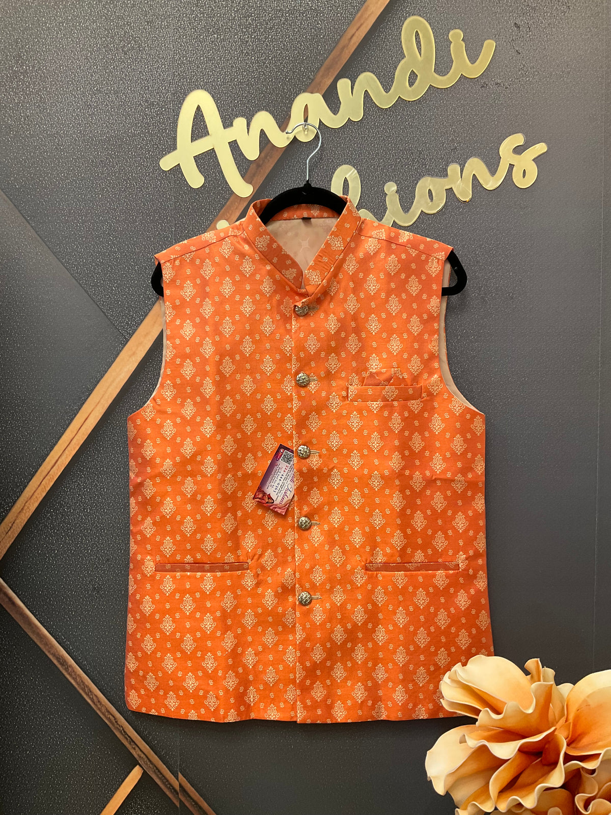 Orange Benarasi Silk Men’s wear vest