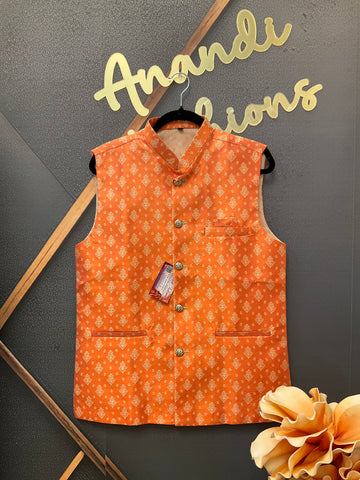 Orange Benarasi Silk Men’s wear vest