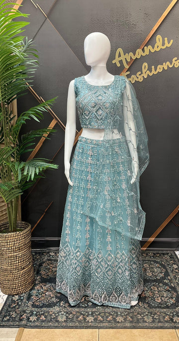 Net Lehenga Set with Heavy Embroidery - Party & Wedding Wear