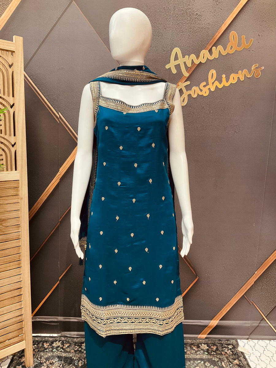 Women’s Teal Blue Sleeveless Kurti Set