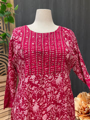 Plus Size Pure Cotton Anarkali Kurti - Floral Print Ethnic Wear