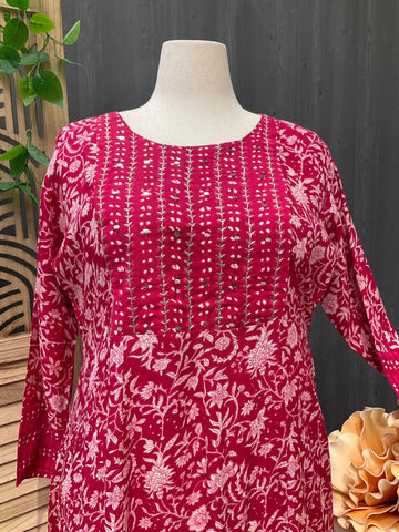 Plus Size Pure Cotton Anarkali Kurti - Floral Print Ethnic Wear