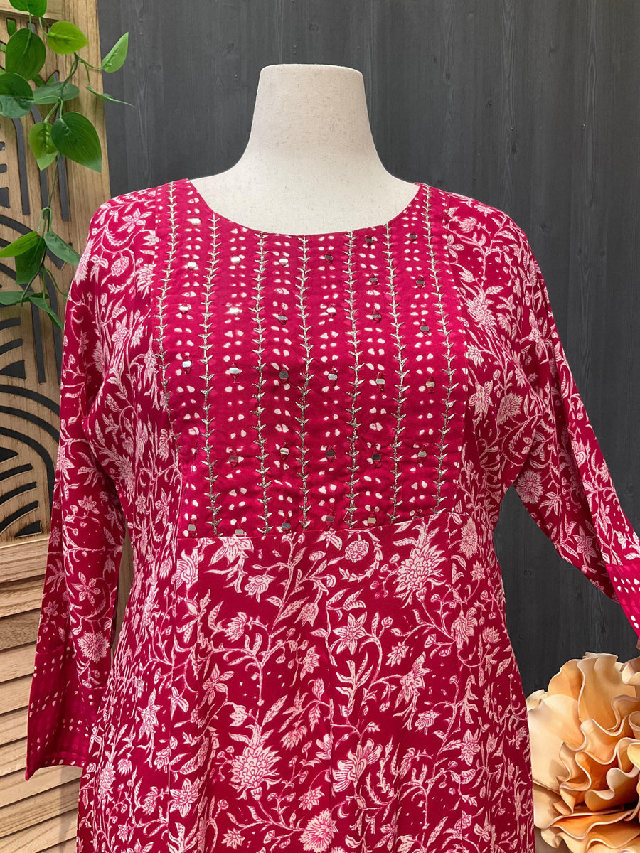 Plus Size Pure Cotton Anarkali Kurti - Floral Print Ethnic Wear