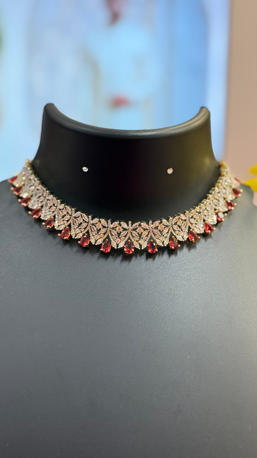 CZ Party Wear Choker set with Red stones