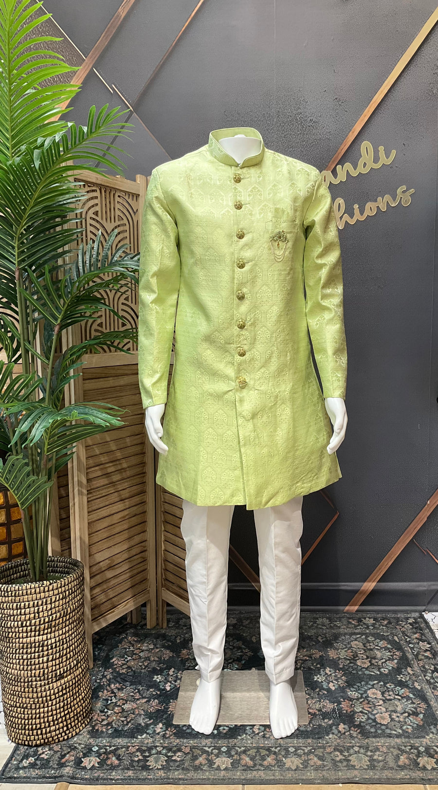 Men’s Light Green Indo Western Sherwani Set