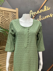 Women’s Green Chikankari Rayon Kurti