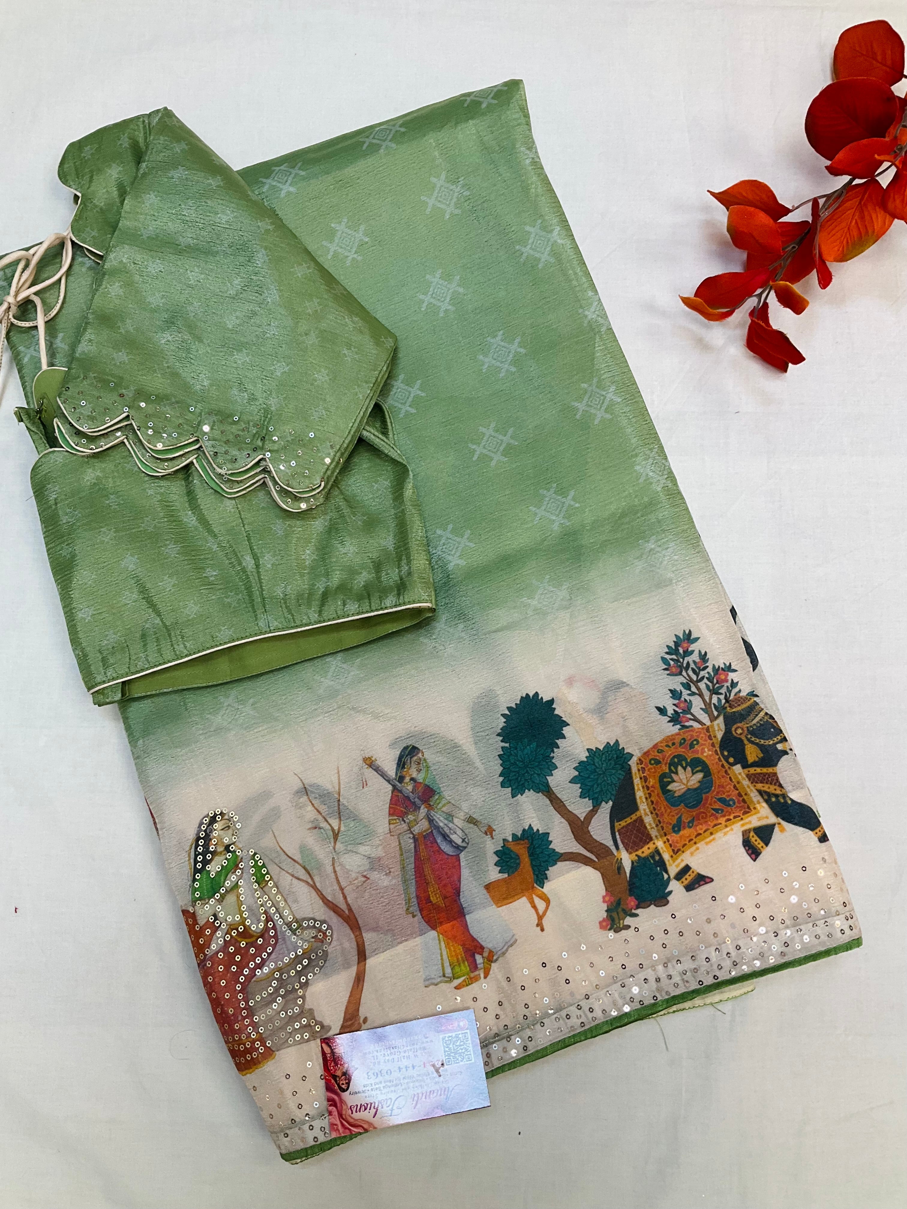 Light Weight Party wear saree with Sttiched blouse- fall pico done