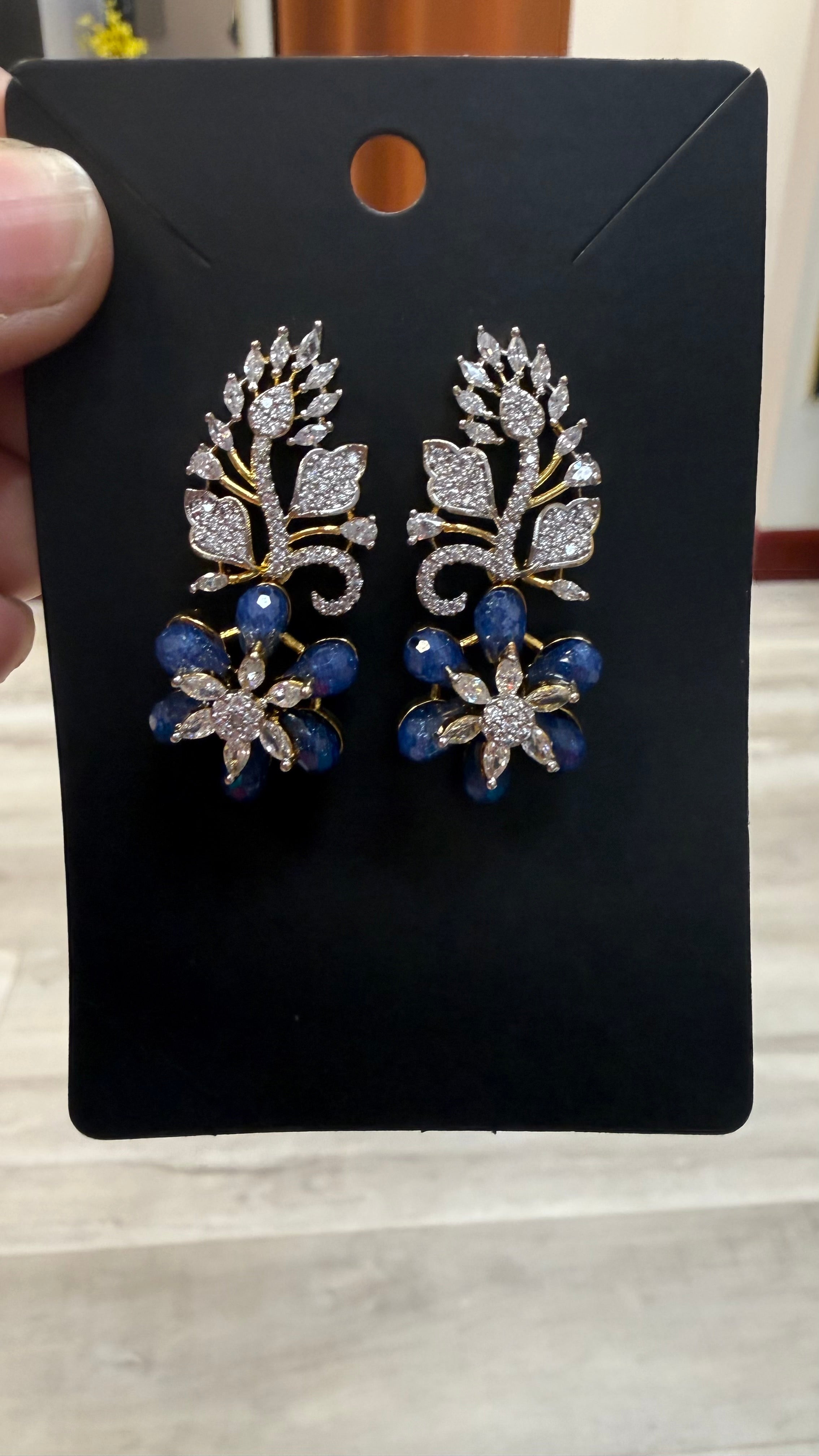 CZ Earrings with Blue beads