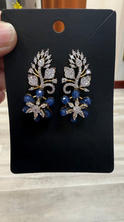 CZ Earrings with Blue beads