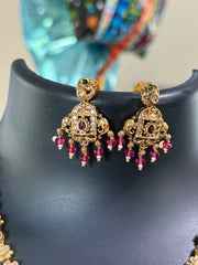 Antique Finish Multicolor Stones Necklace set with Pink Beads