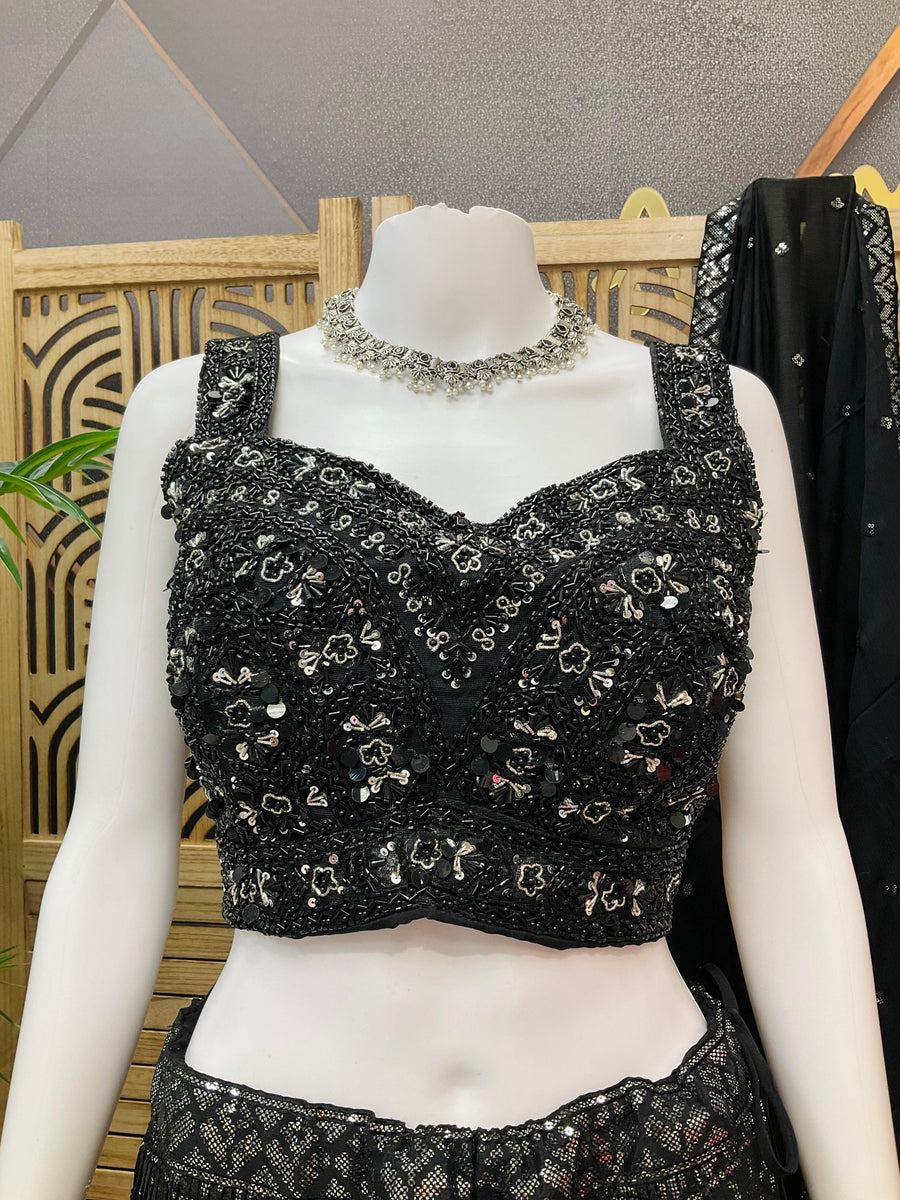 Black Designer Lehenga Set with Sequin Work - Party & Wedding Wear