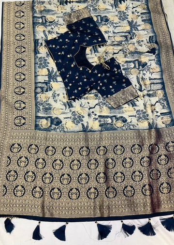 Unique Designer Russian Silk Saree with Stitched blouse