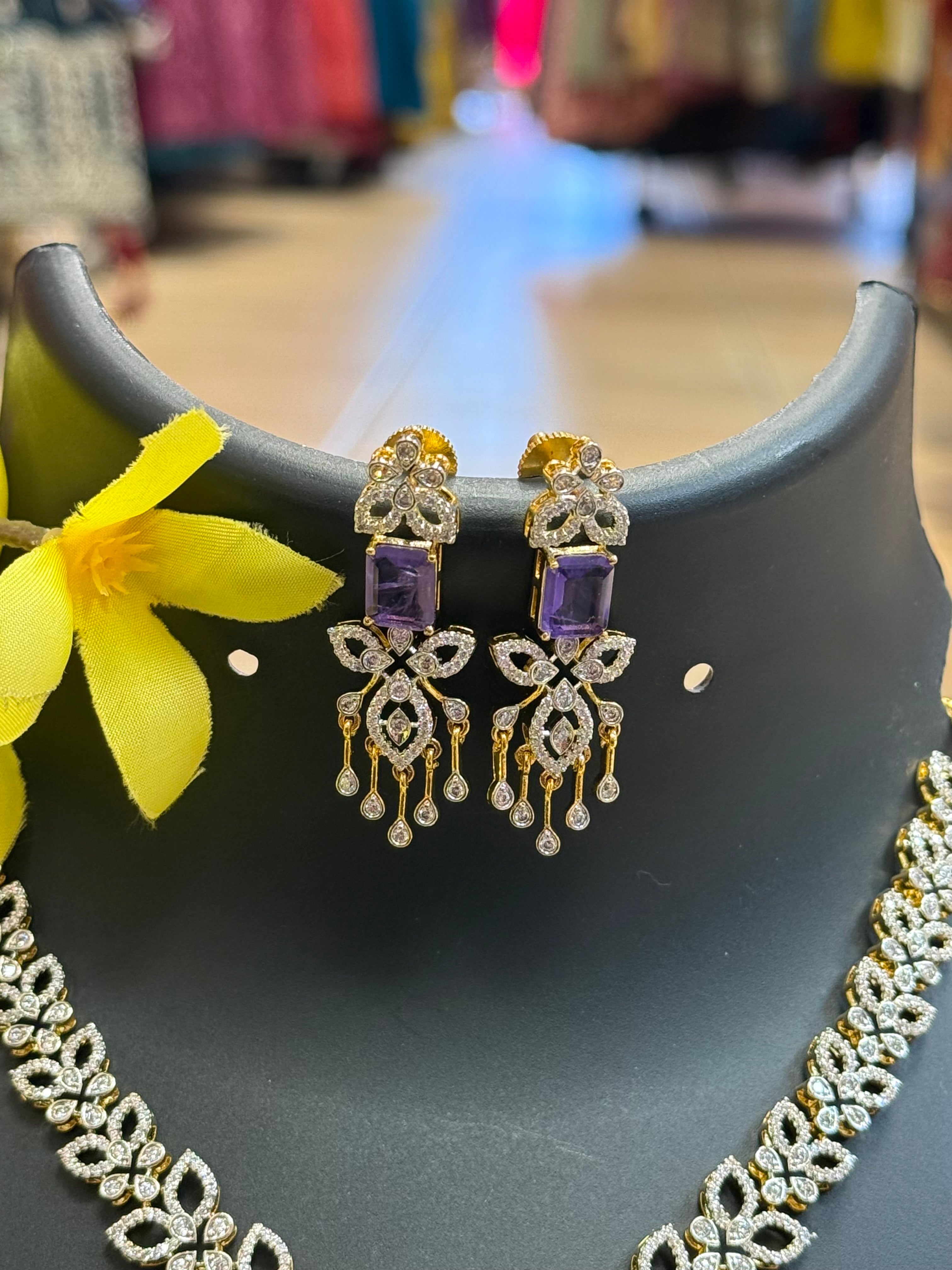 CZ Party Wear Necklace set with Purple Stone