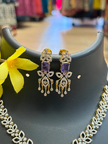 CZ Party Wear Necklace set with Purple Stone