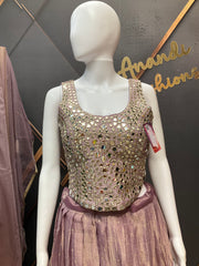 Women’s Dusty Mauve Mirror Work Lehenga Choli with Dupatta
