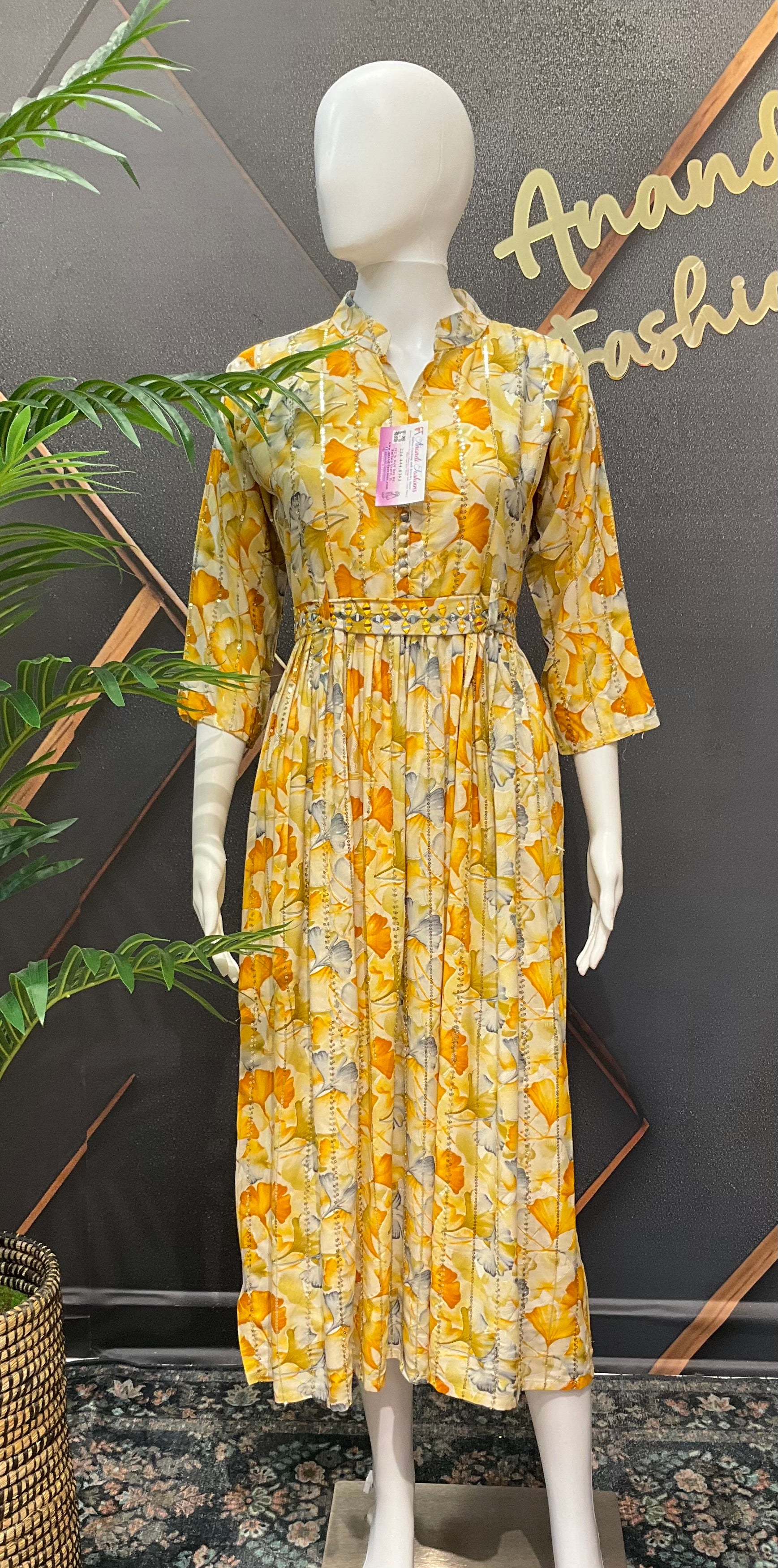 Yellow Rayon Frock/ Kurti with Belt