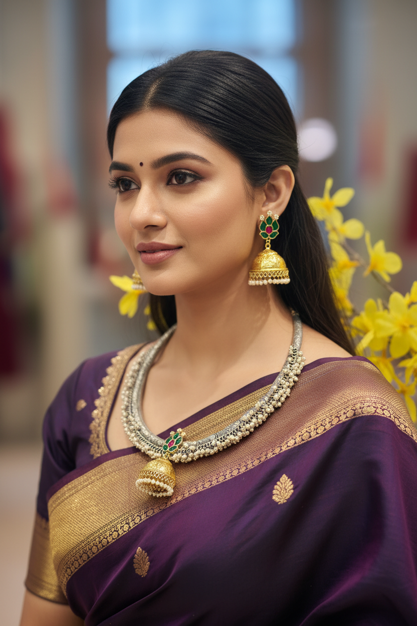 Dual Tone German Silver Necklace set with Jadav Kundan