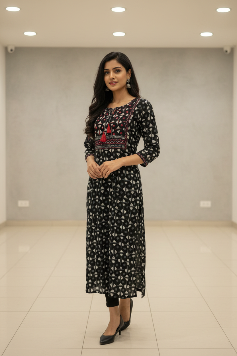 Black - Pure Cotton Kurti- Size 38