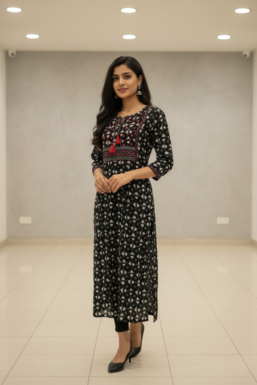 Black - Pure Cotton Kurti- Size 38