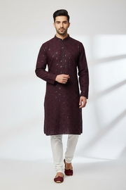 Plus Size Wine color  Rayon Chikankari Men’s wear Kurta set
