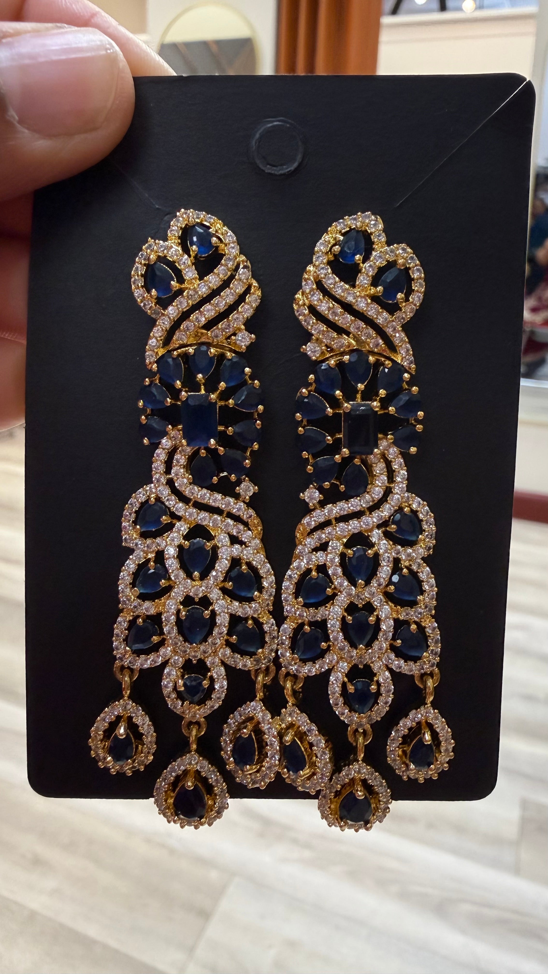 CZ Earrings - Navy Blue