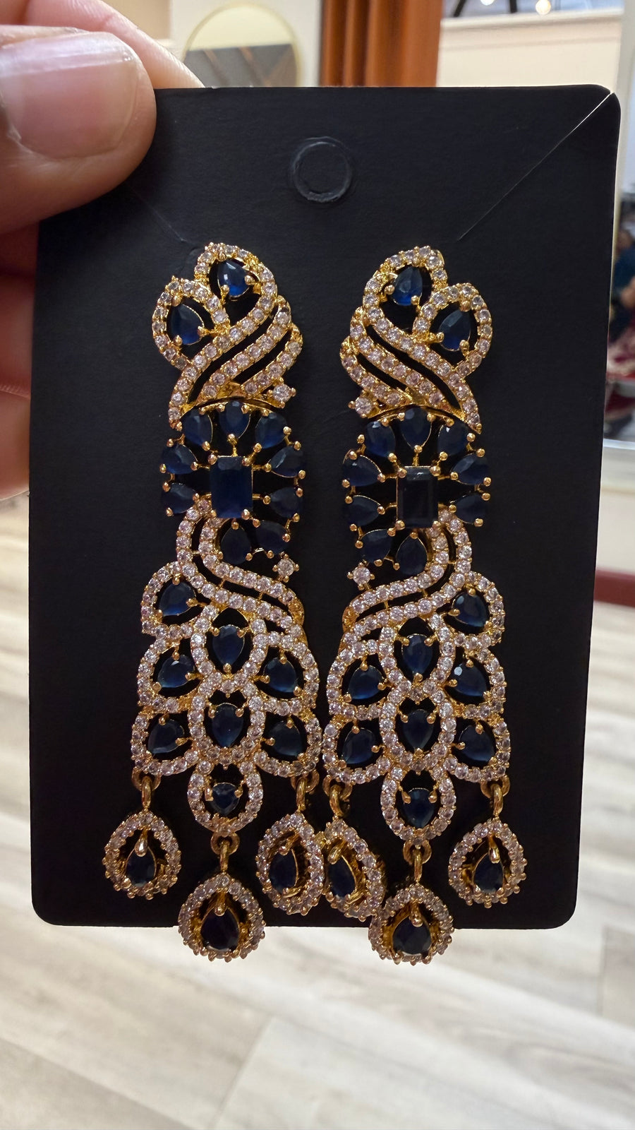 CZ Earrings - Navy Blue