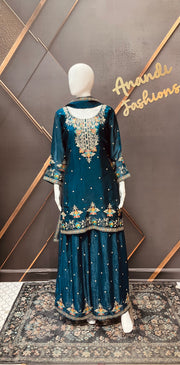 Teal Blue Party Wear Palazzo set