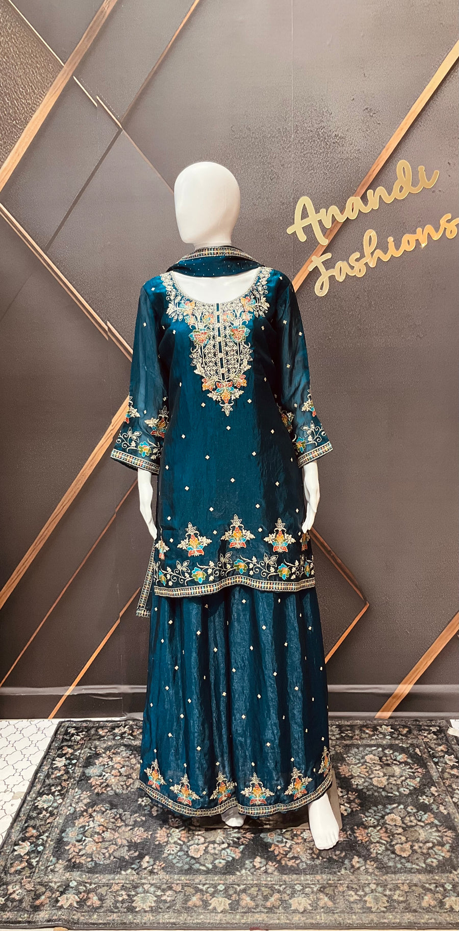 Teal Blue Party Wear Palazzo set