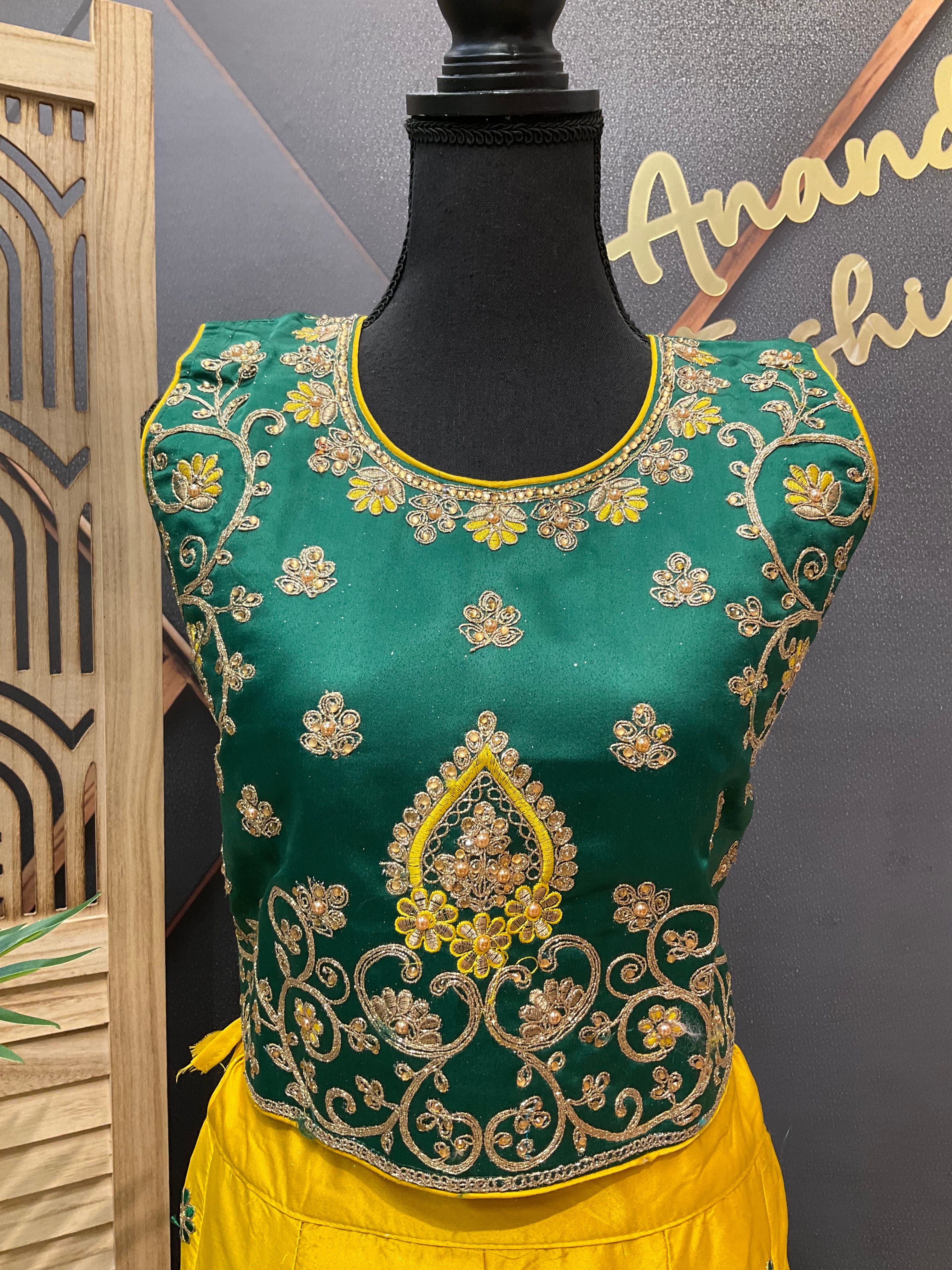 Teenage Girls - Green & Yellow Lehenga set