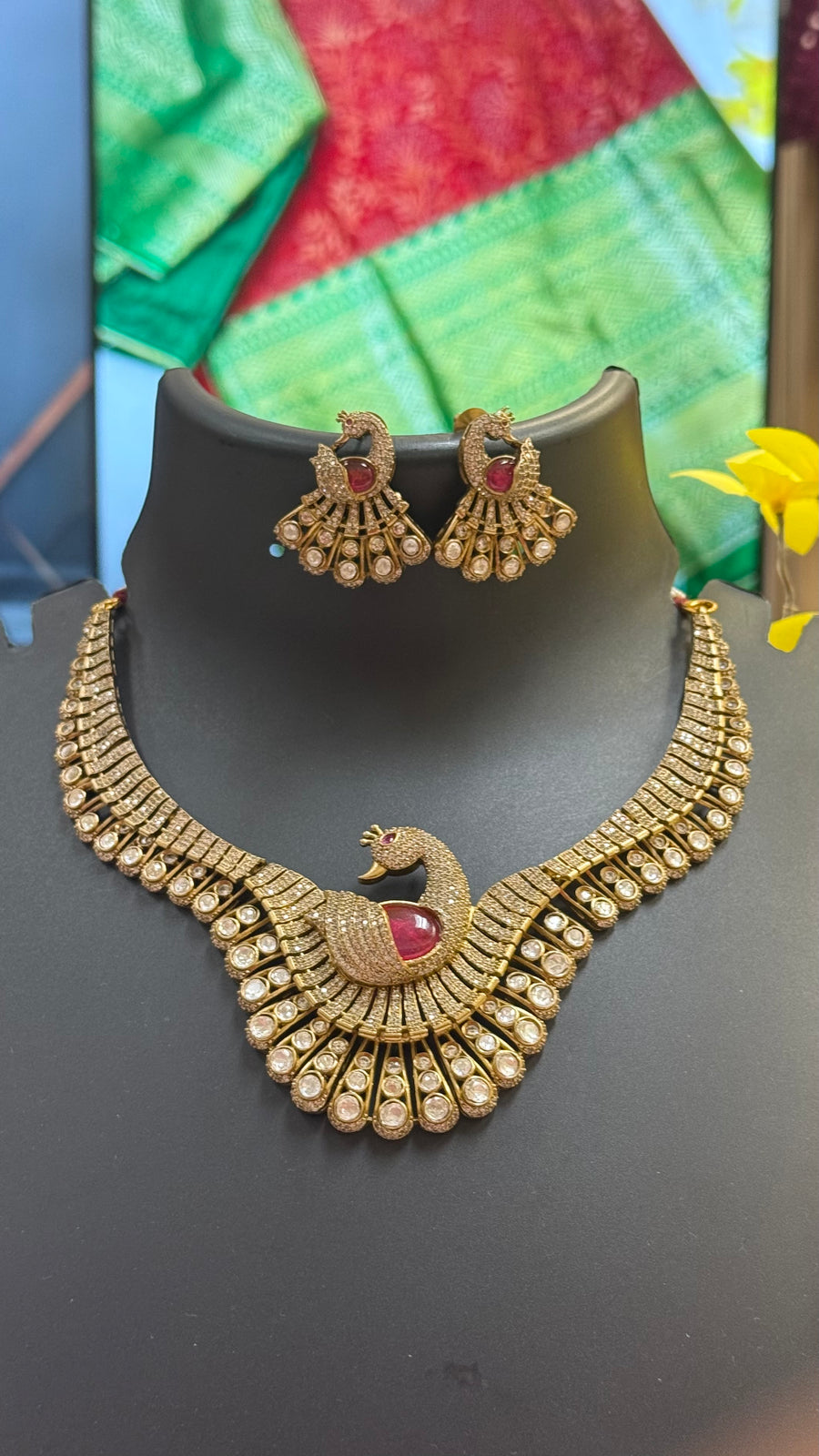 Peacock Design Kundan Victorian Necklace set
