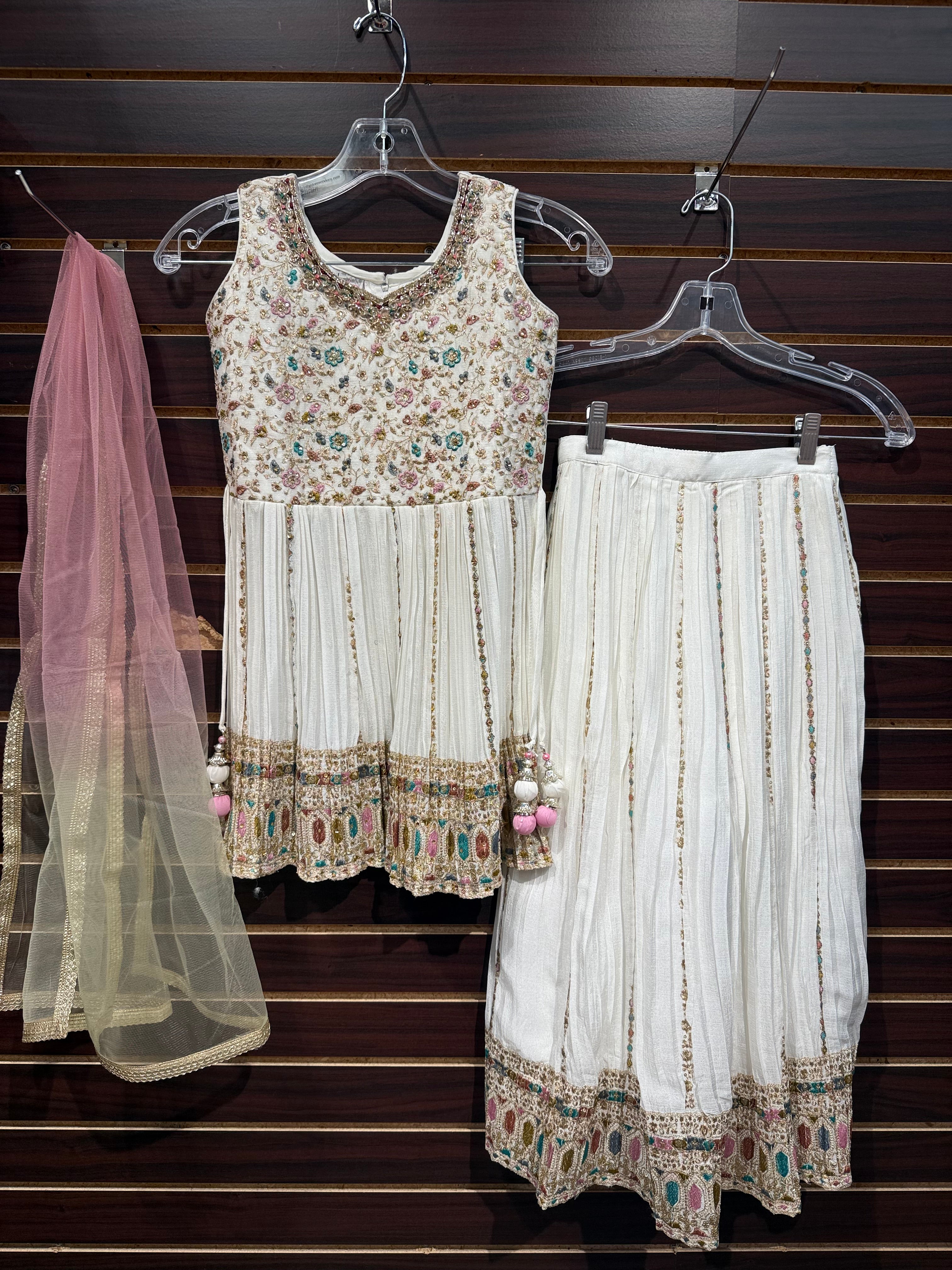 White - Little Girls - Party Wear Peplum Top Lehenga set