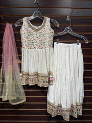 White - Little Girls - Party Wear Peplum Top Lehenga set