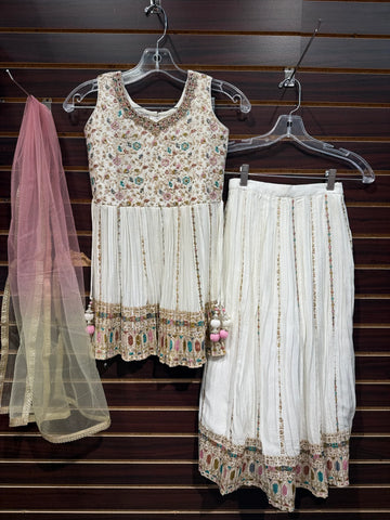 White - Little Girls - Party Wear Peplum Top Lehenga set