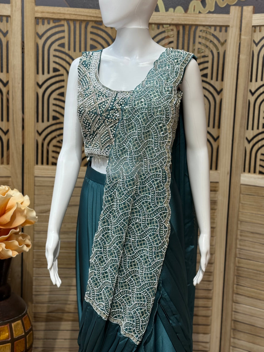Women’s Rama Green Ready-to-Wear Saree