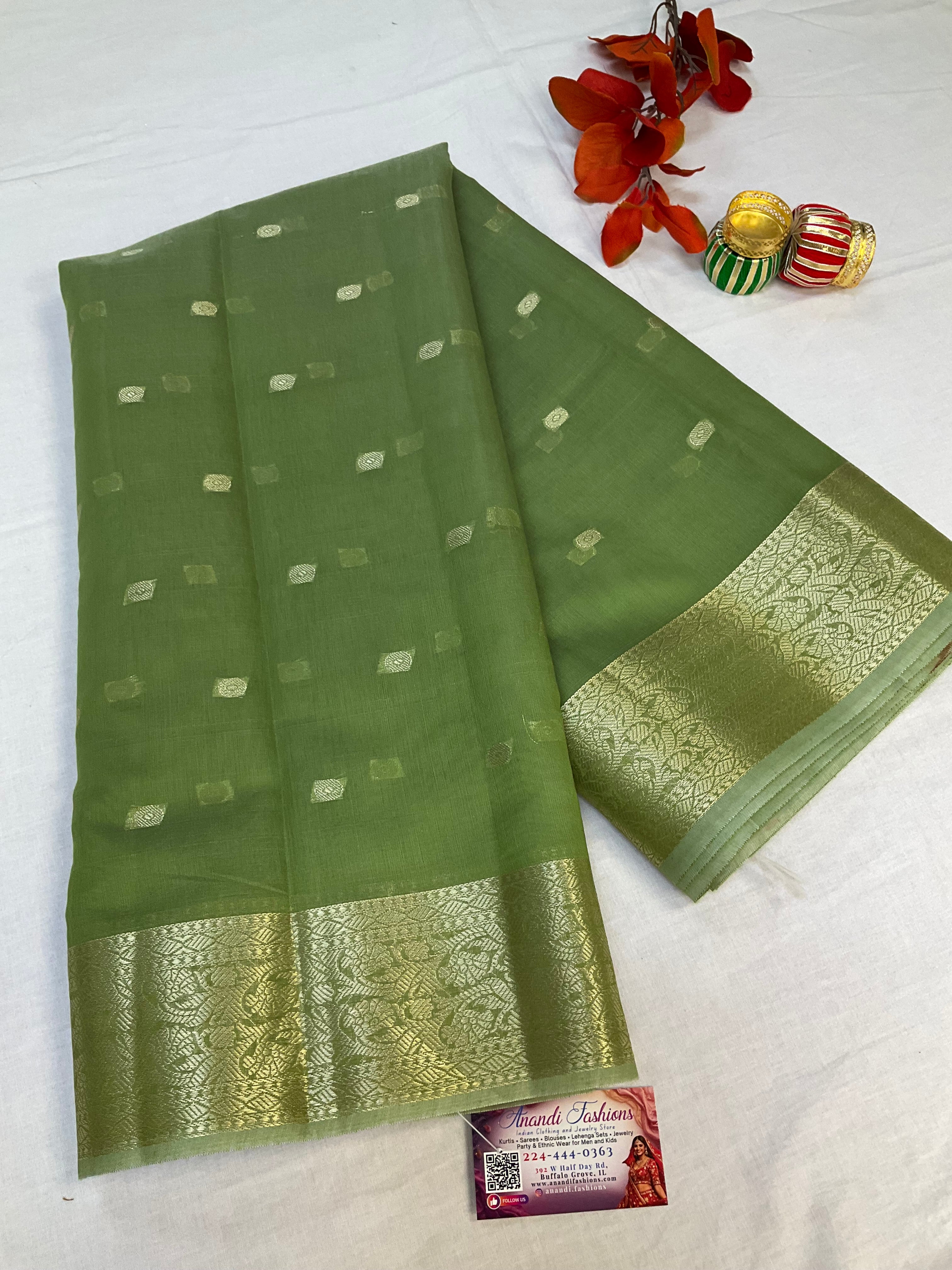 Green Benarasi Cotton Silk Saree