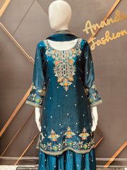 Teal Blue Party Wear Palazzo set