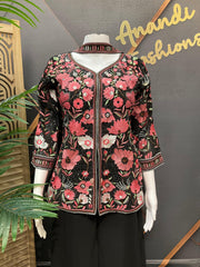 Black Georgette Sharara Set with Embroidery Work - Party Wear