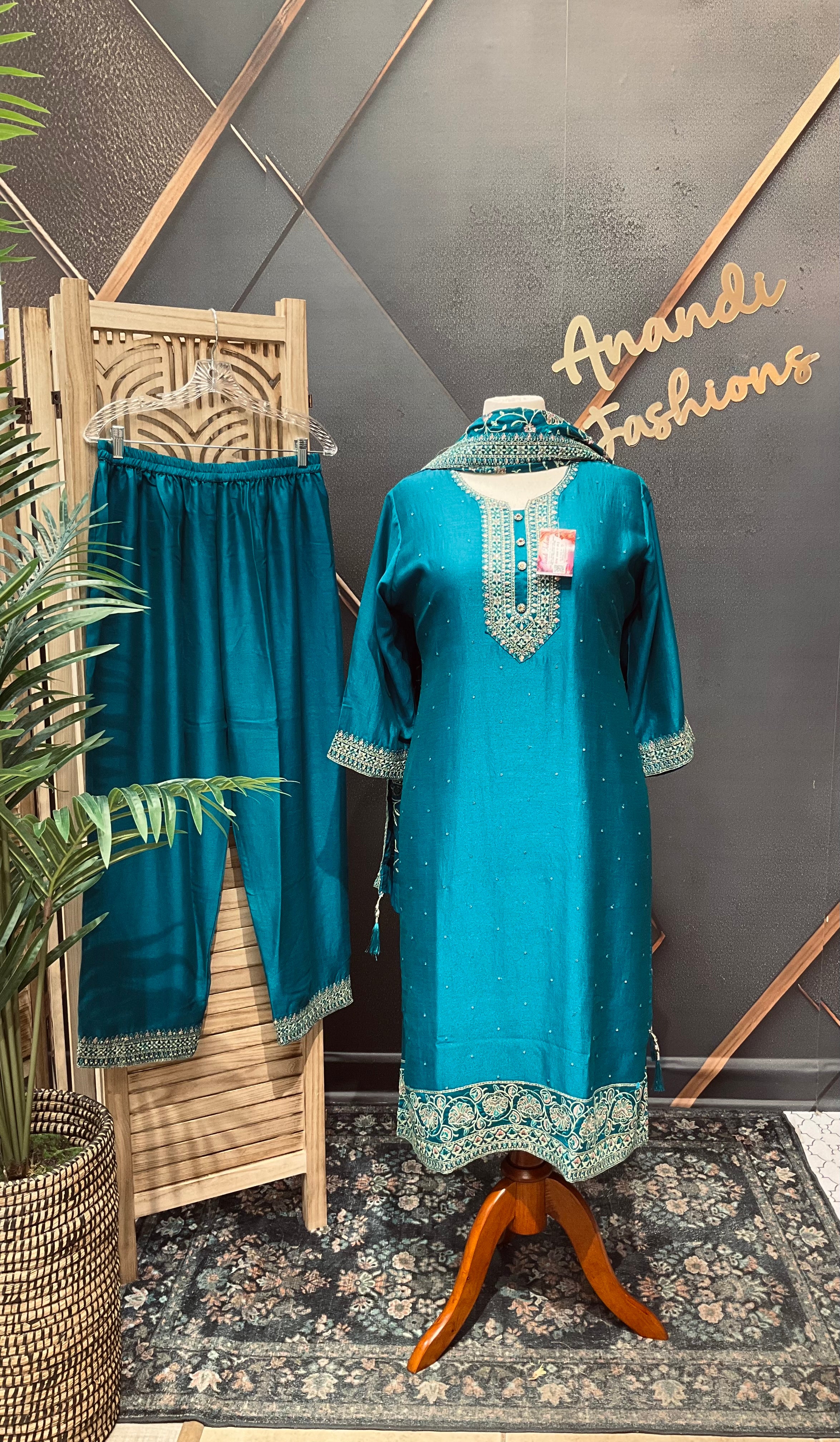 Blue Plus size Party Wear Kurti set