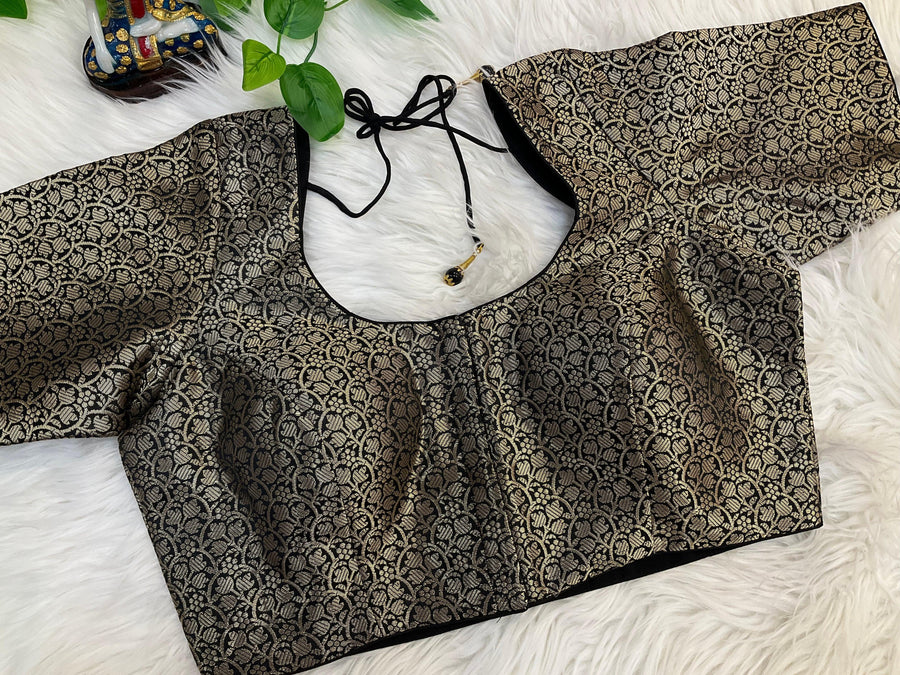 Premium Quality Black Brocade Blouse - Front Opening