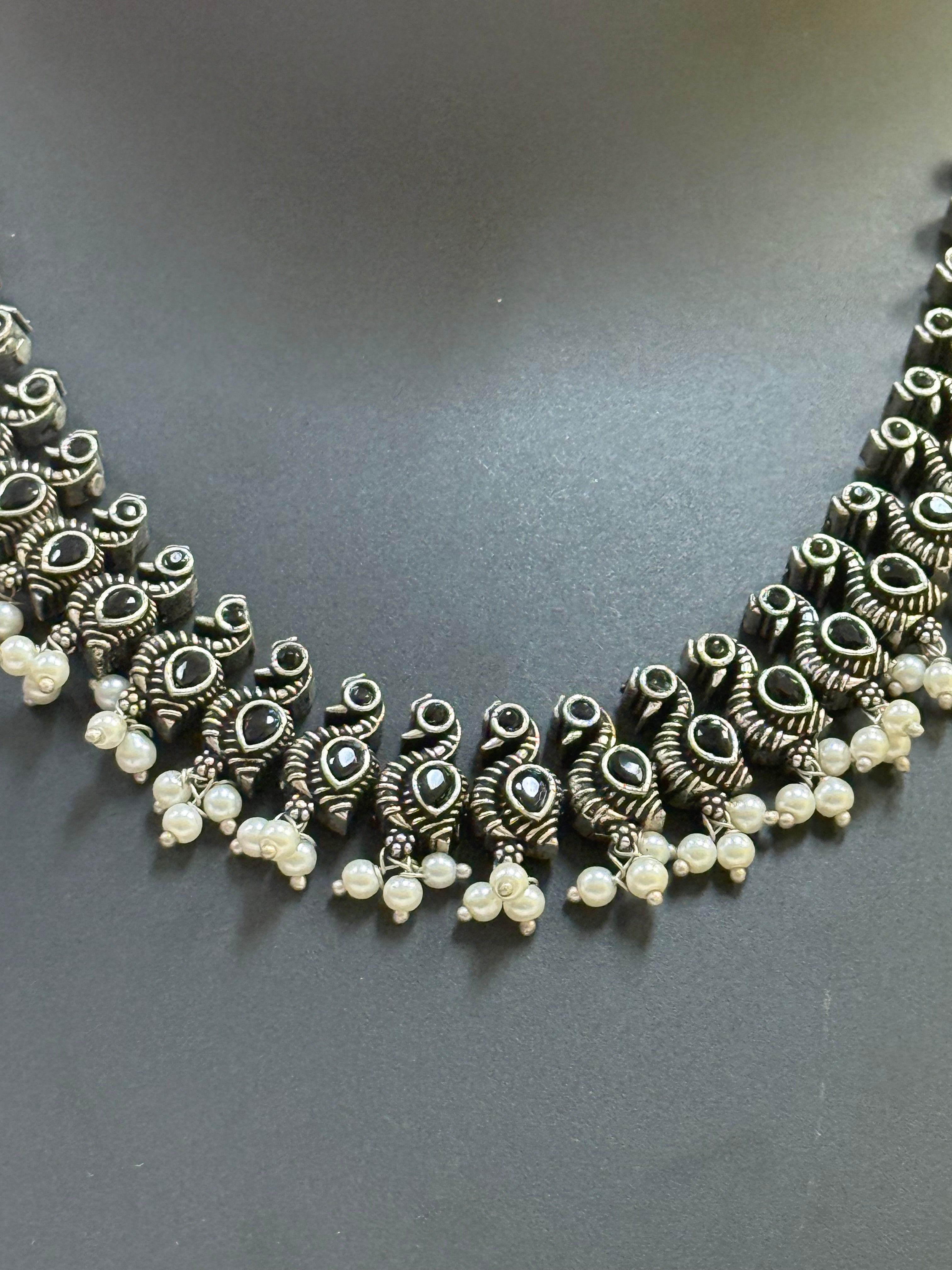 German Silver Black Peacock Necklace set