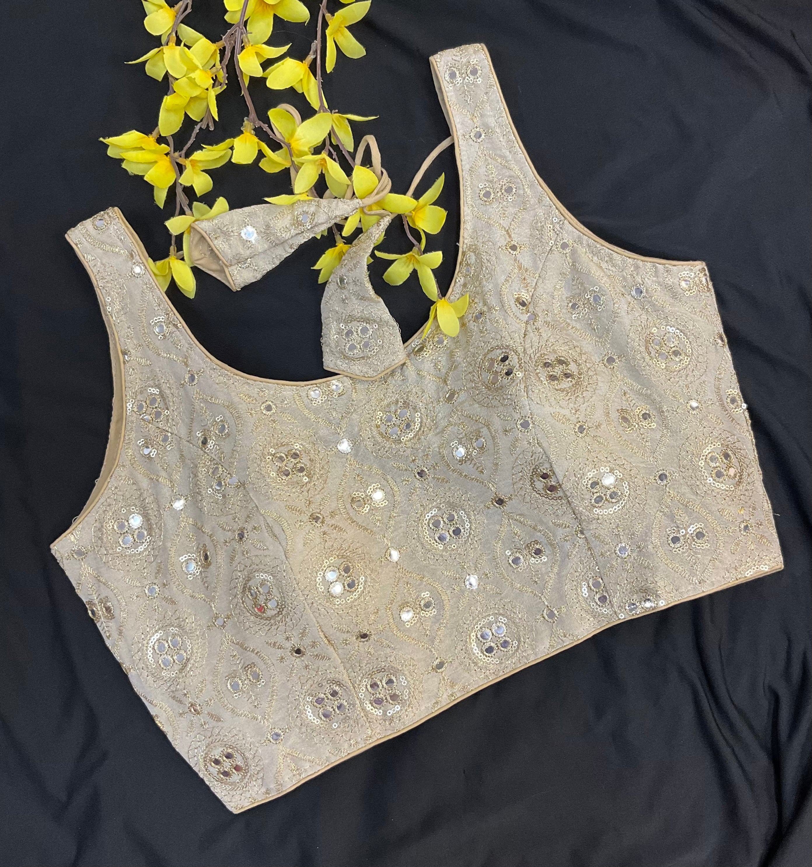 Light Weight Gold blouse with Foil Mirrors