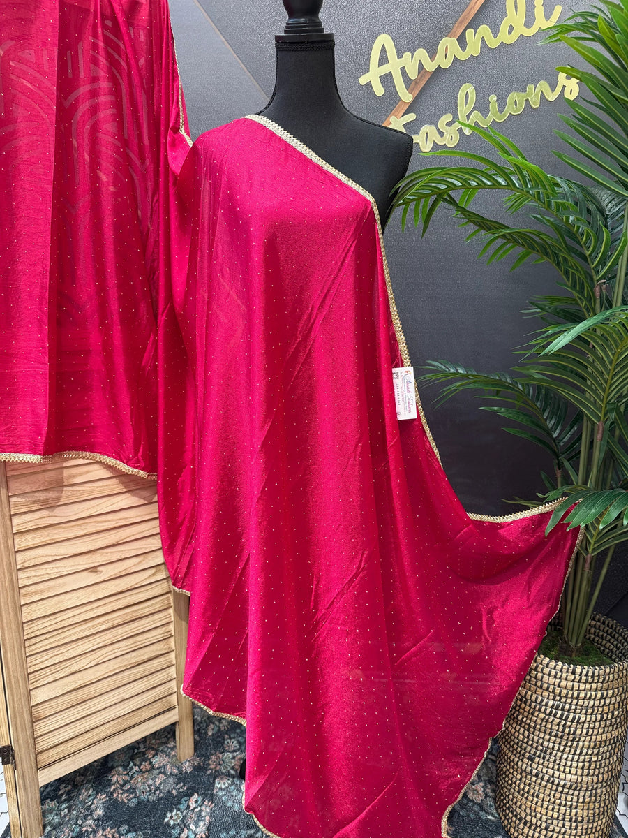 Satin Silk Dupattas with Gold Border