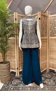 Teenage Girls Teal Blue Embroidered Sharara Set