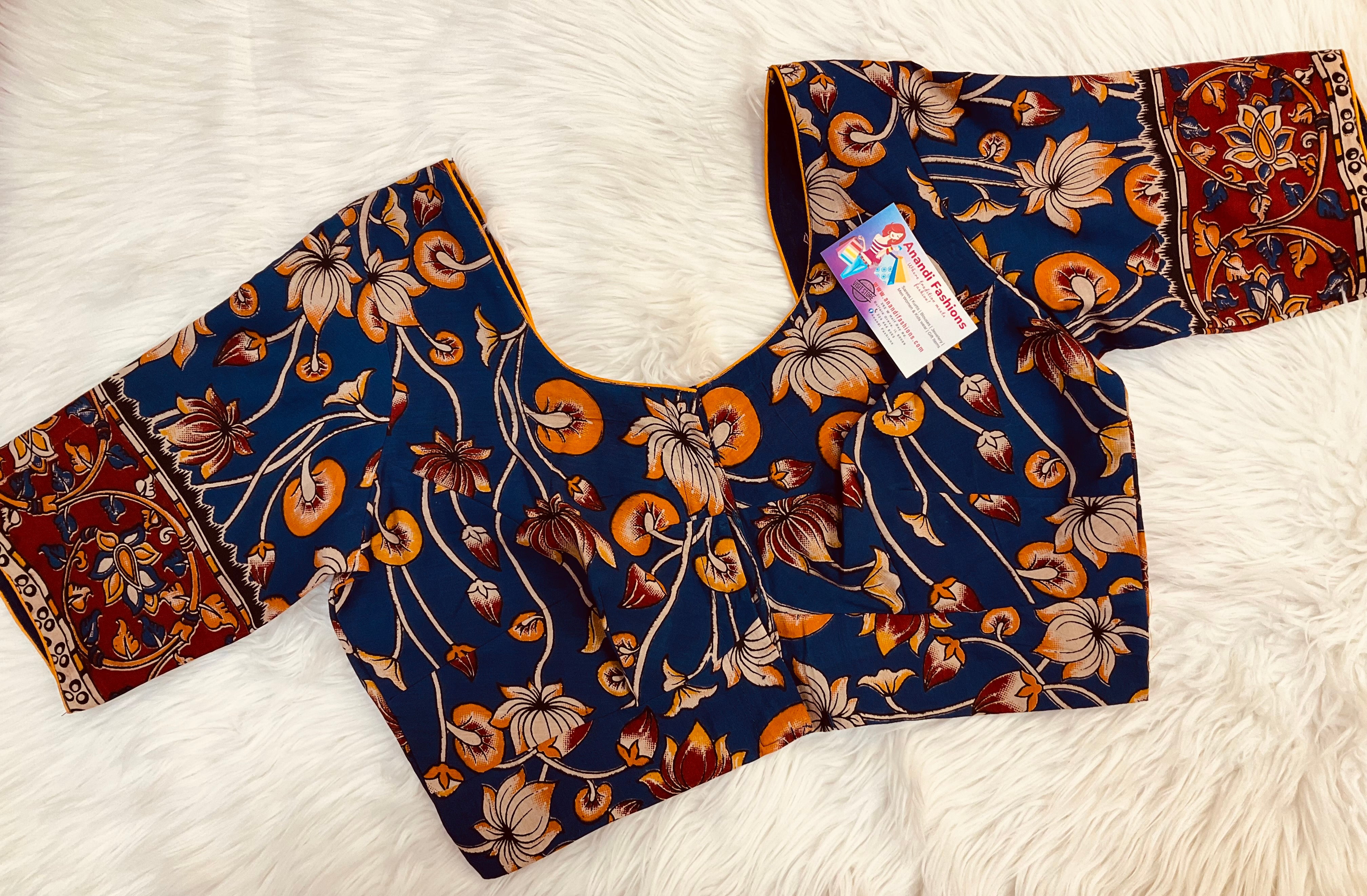 Pure Cotton Purple Color Cotton Kalamkari Blouse- Front Opening