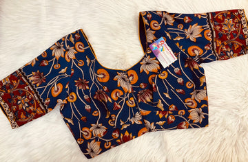 Pure Cotton Purple Color Cotton Kalamkari Blouse- Front Opening