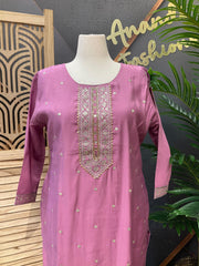 Plus Size Party Wear Kurti Set - Lavender Roman Silk