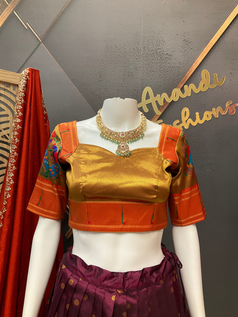 Paithani Half Saree/Lehenga set in Wine Color