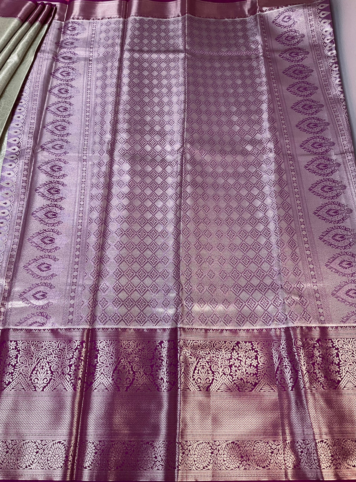 Semi Silk Kanjeevaram Mint Green & Purple Border Saree