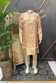 Men’s Gold Floral Silk Kurta Set